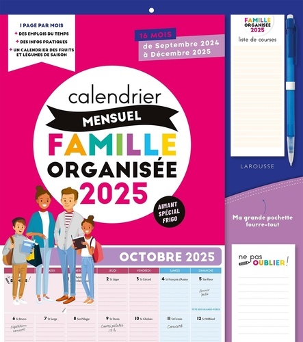 Calendrier mensuel Famille organisée. Edition 2024-2025