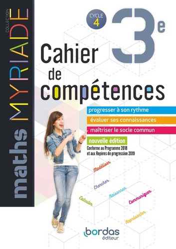Maths 3e Myriade Cycle 4. Cahier de compétences, Edition 2019