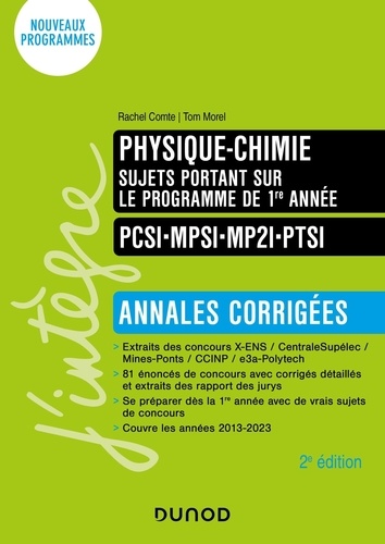 Physique-Chimie PCSI-MPSI-MP2I-PTSI. Sujets portant sur le programme de 1re année - Annales corrigées, 2e édition