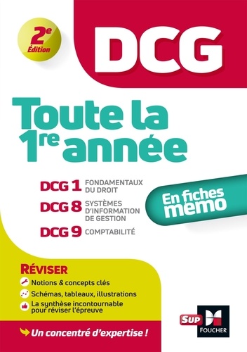Toute la 1re année du DCG en fiches mémos. DCG 1, Fondamentaux du droit ; DCG 8, Systèmes d'information et de gestion ; DCG 9, Comptabilité, 2e édition