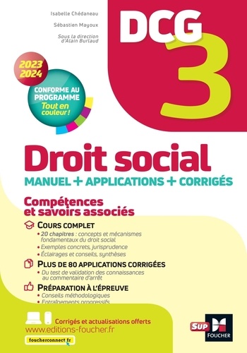Droit social DCG 3. Manuel + Applications + Corrigés, Edition 2023-2024