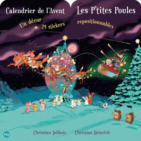 Calendrier de l'Avent Les P'tites Poules. Un décor et 24 stickers repositionnables