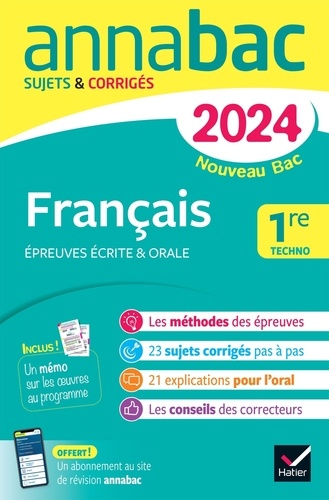 Français 1re techno. Sujets & corrigés, Edition 2024