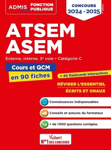 ATSEM/ASEM externe, interne, 3e voie catégorie C. Cours et QCM en 90 fiches, Edition 2024-2025