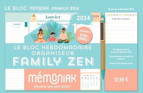 Le Bloc hebdomadaire organiseur family Zen. Avec un stylo, Edition 2024