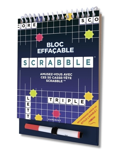 Bloc effaçable Scrabble. Avec un feutre effaçable