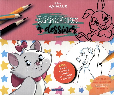 Disney Animaux Apprends à dessiner. Avec 2 blocs, 12 crayons, 1 gomme, 1 taille-crayon + stickers