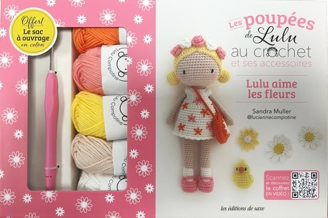 Coffret Poupée de Lulu au crochet et ses accessoires. Lulu aime les fleurs